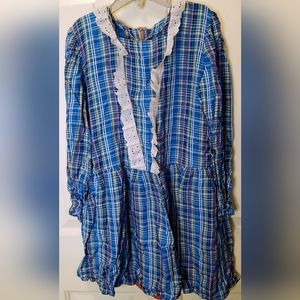 Vintage Handmade Blue Plaid Girls Dress. Measurements in Description